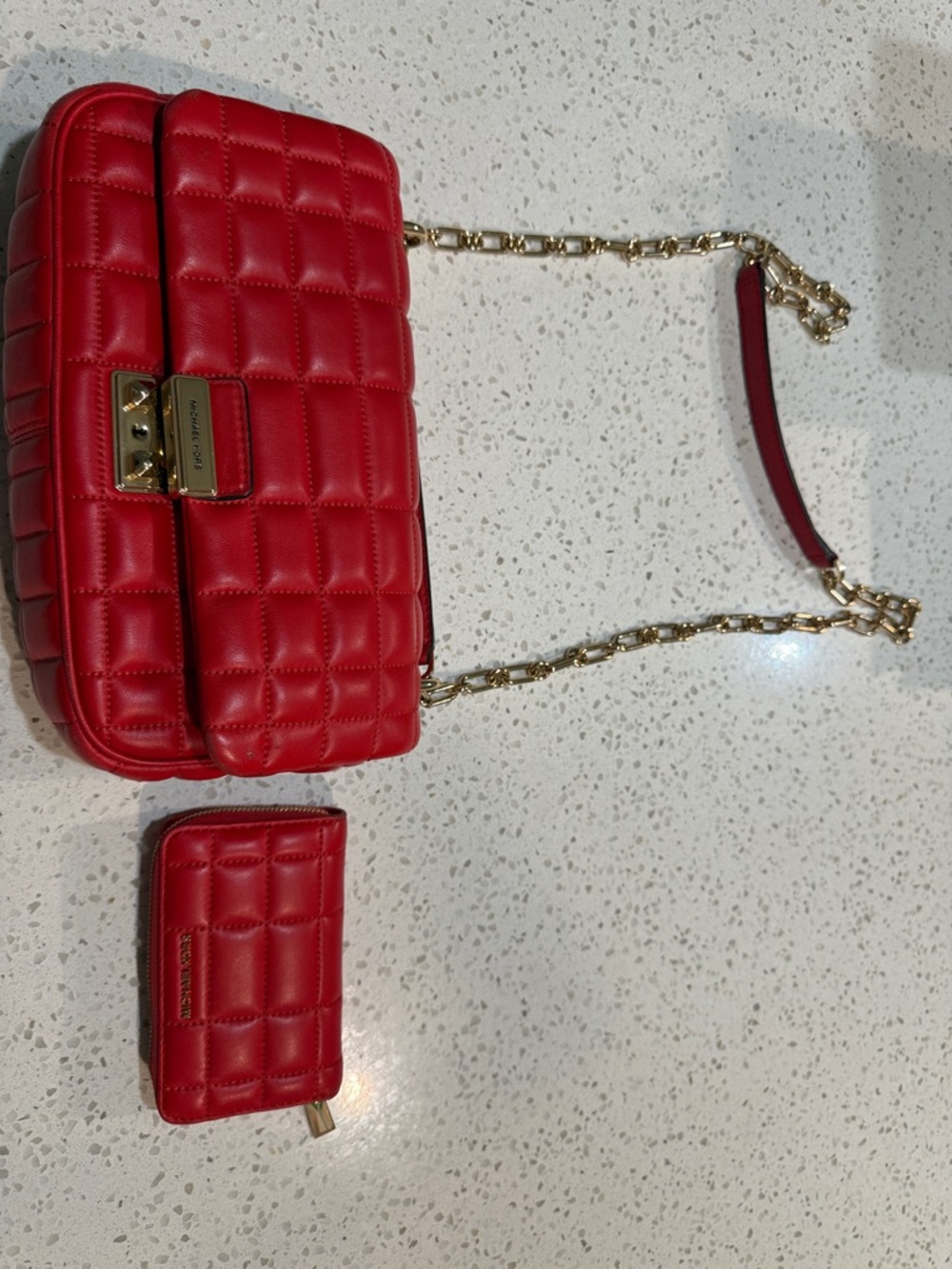 Michael Kors Red Quilted Chain Crossbody with Card Case